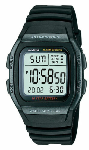 Casio W96H-1BV, 50 Meter WR Chronograph Watch, Alarm, 10 Year Battery, Date, NEW