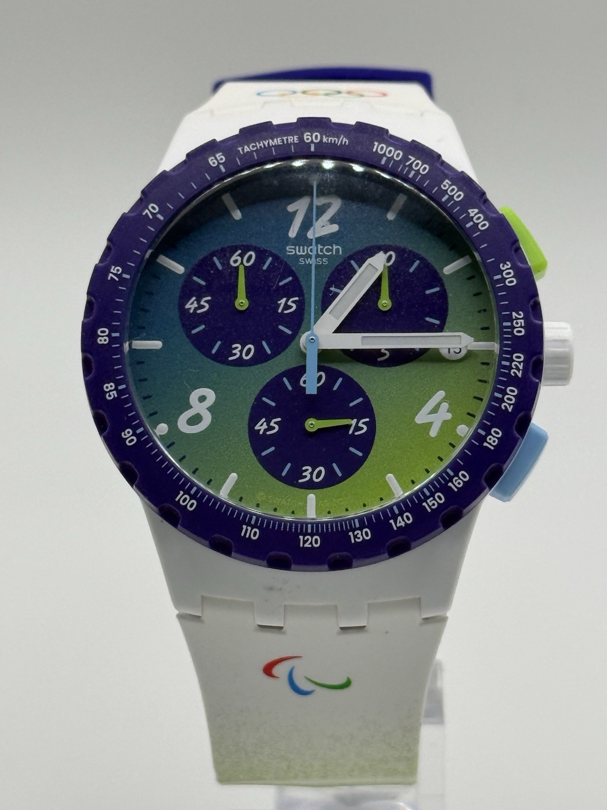 Swatch Milano Cortina 2026 Quartz Chronograph Tachymeter White/Blue Plastic