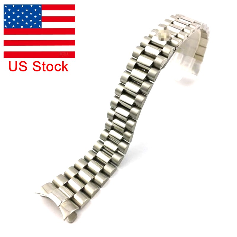 Solid Stainless Steel Strap Bracelet 20MM Curved End President Watch Band US