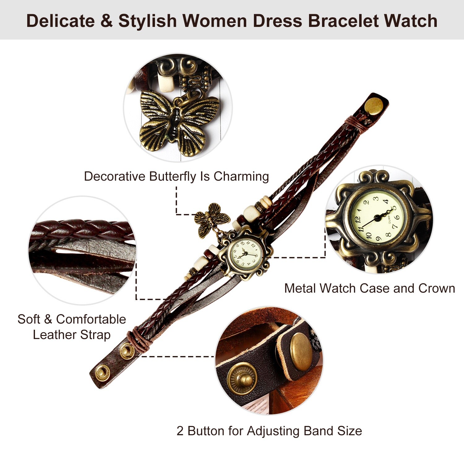 Retro Bohemian Women’s Watch Handmade Leather Bracelet Watch Christmas Gift