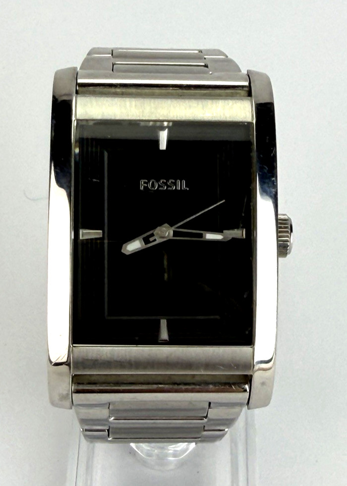 Fossil Stainless Curved Rectangular Mens Tank Watch Elegant Gentlemens NEW BATT