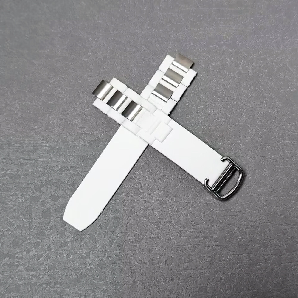 For Cartier 21 Chronoscaph 20mm*10mm White Rubber Watch Band Strap With Clasp