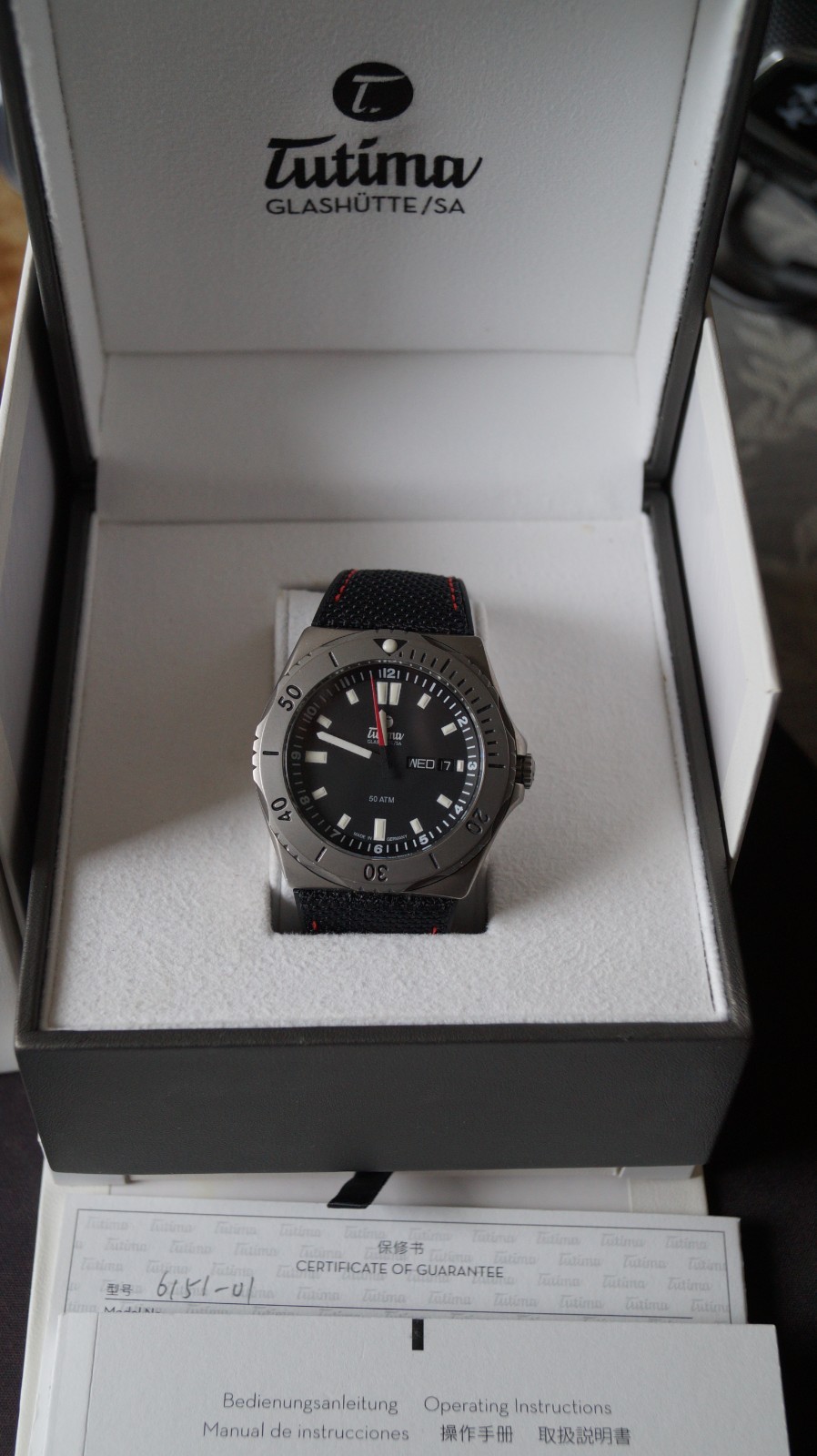 Tutima M2 Seven Seas 6151-01 Titanium black date day case 44mm 500m automatic