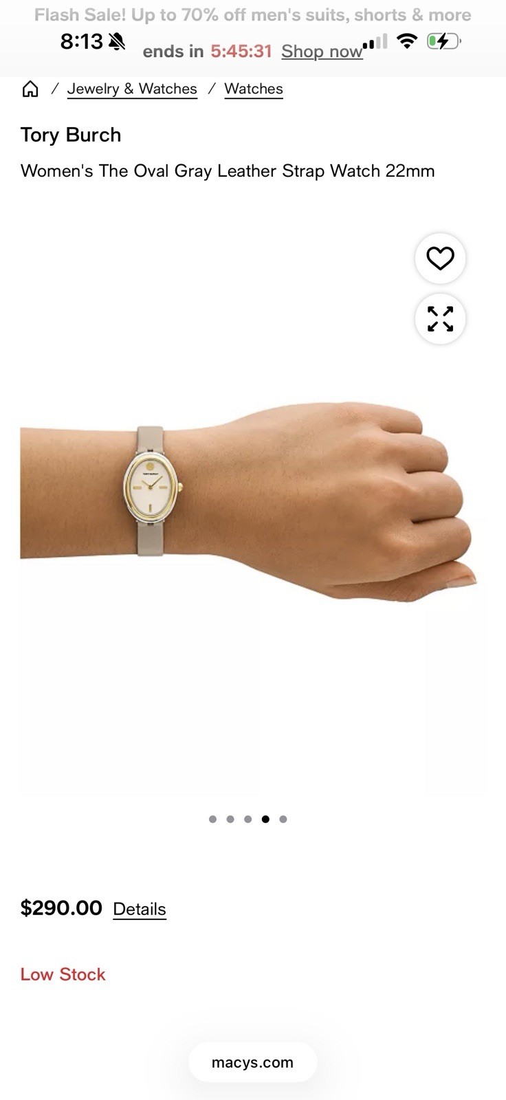 Tory Burch The Oval 22mm Women’s Quartz Watch Gray Leather Strap w/ Box