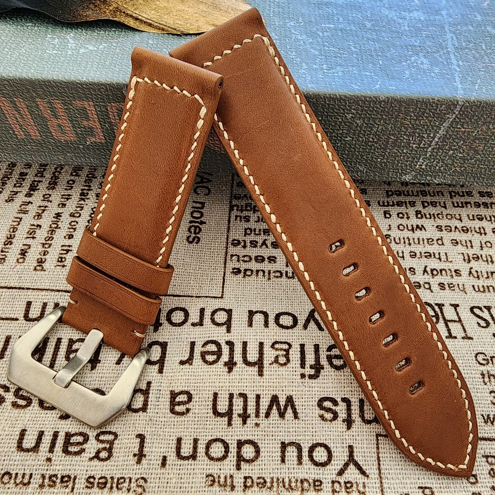 24mm Thin Handmade French Haas Barenia Brown Leather Strap Special 24-24