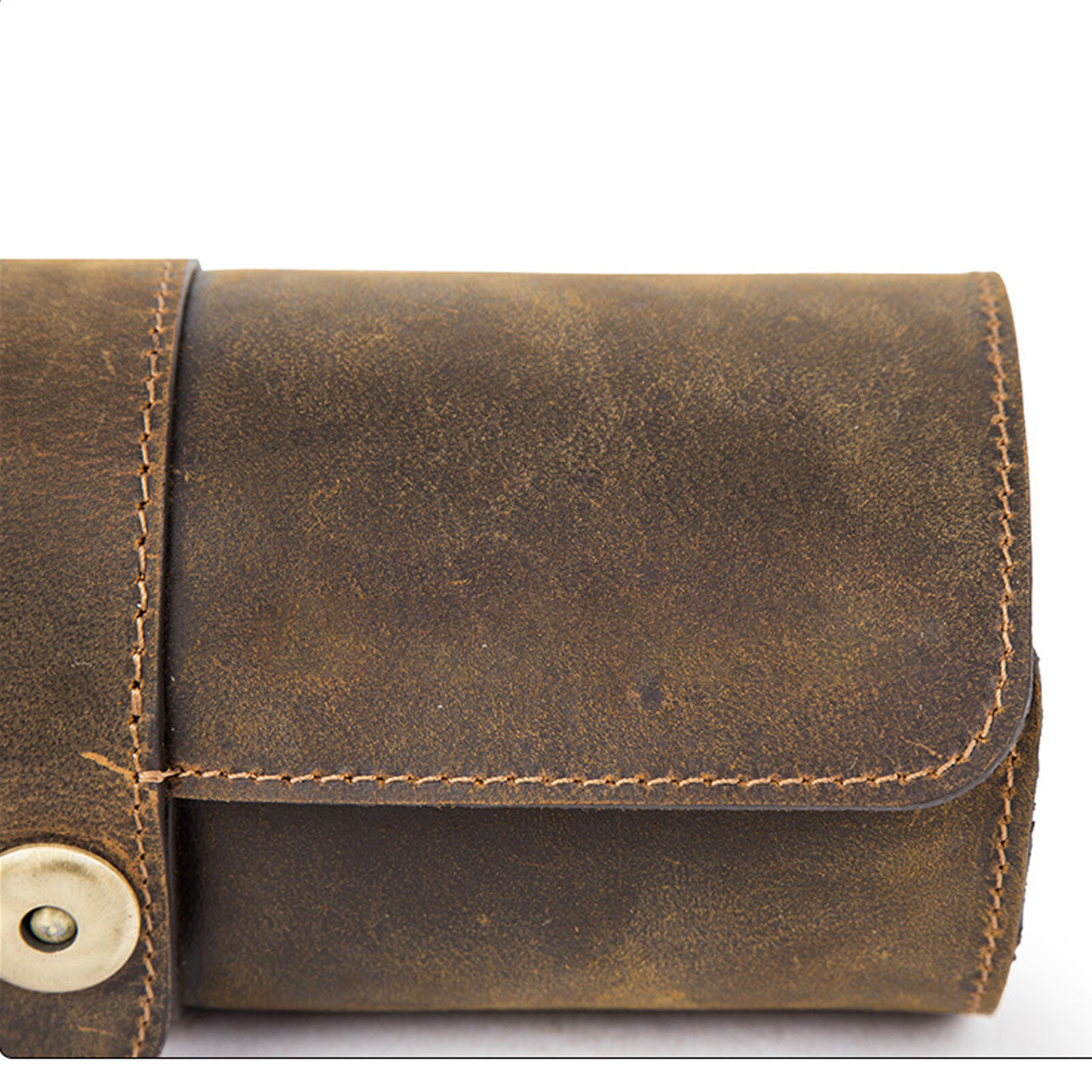 Genuine Leather Watch Roll Travel Box 3 Slot Wrist Watches Display Storage Case