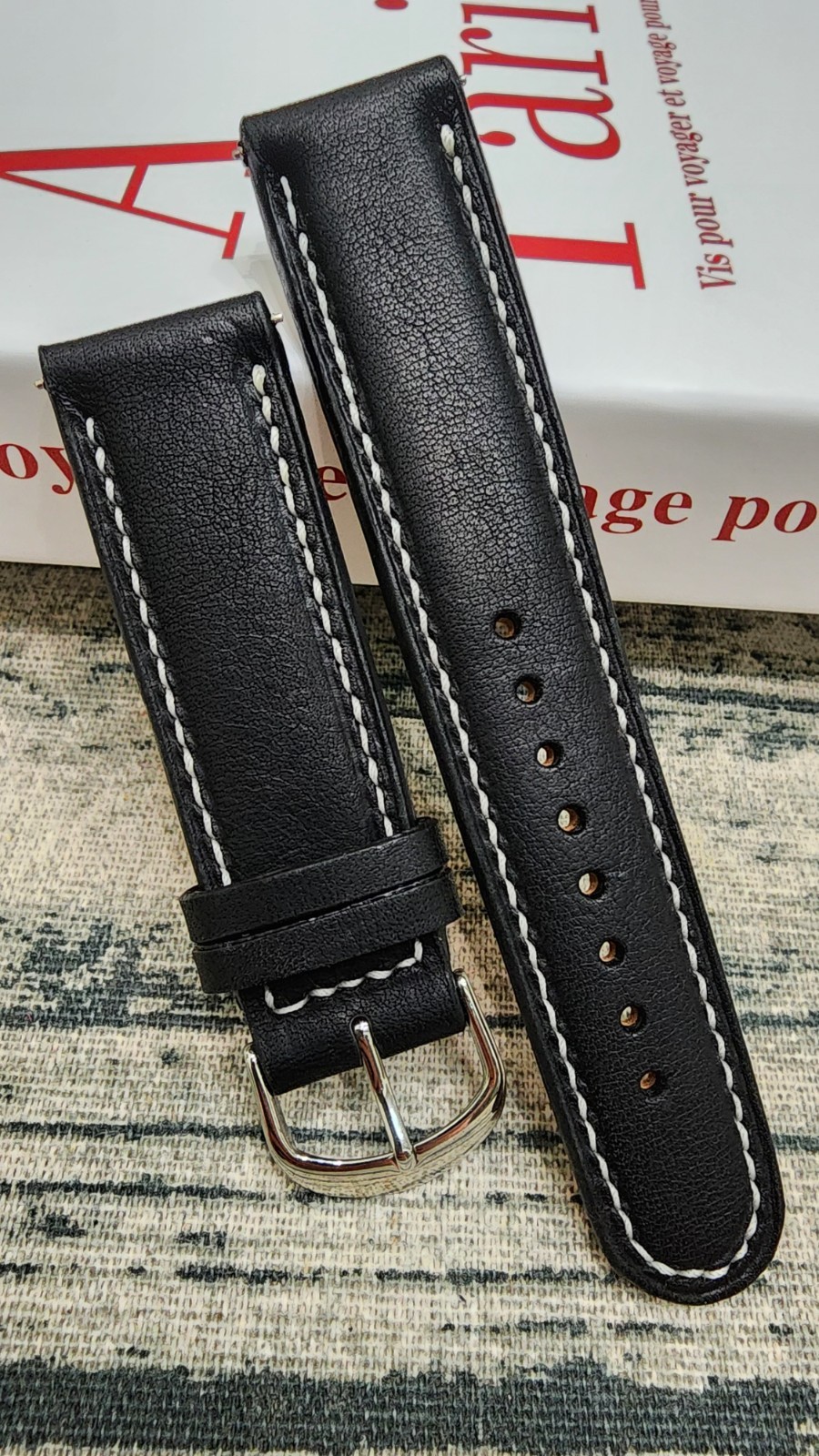 22mm Handmade Genuine Cowhide Leather Watch Strap Black 22-20 Workshop Special