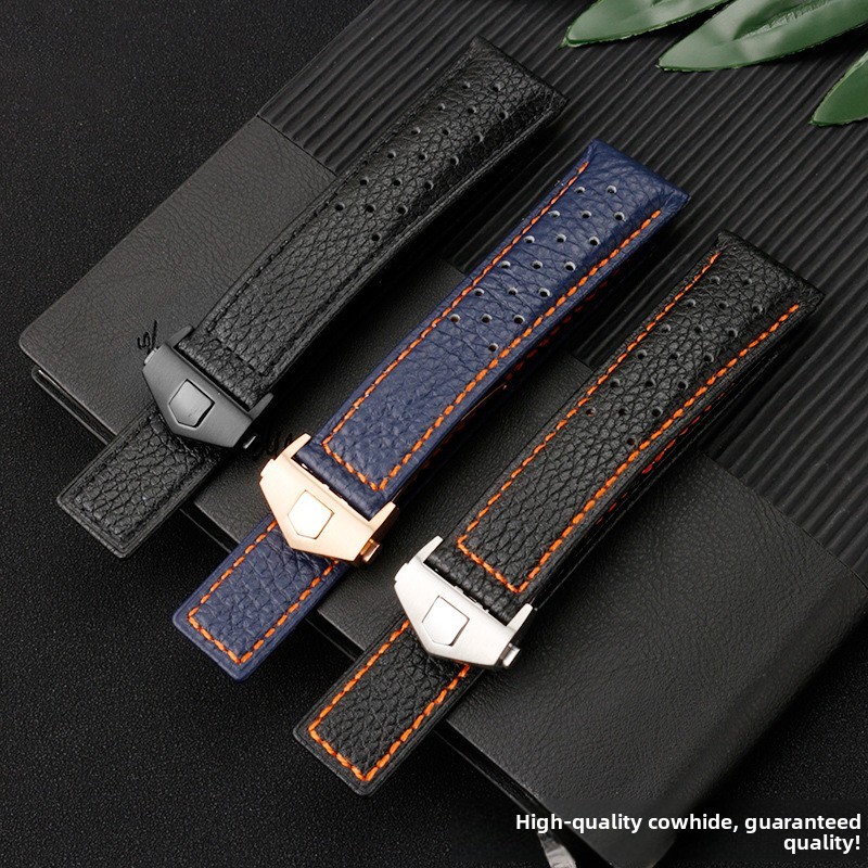 For TAG Heuer Quality Porous Breathable Genuine Leather Watch Band Strap 22mm