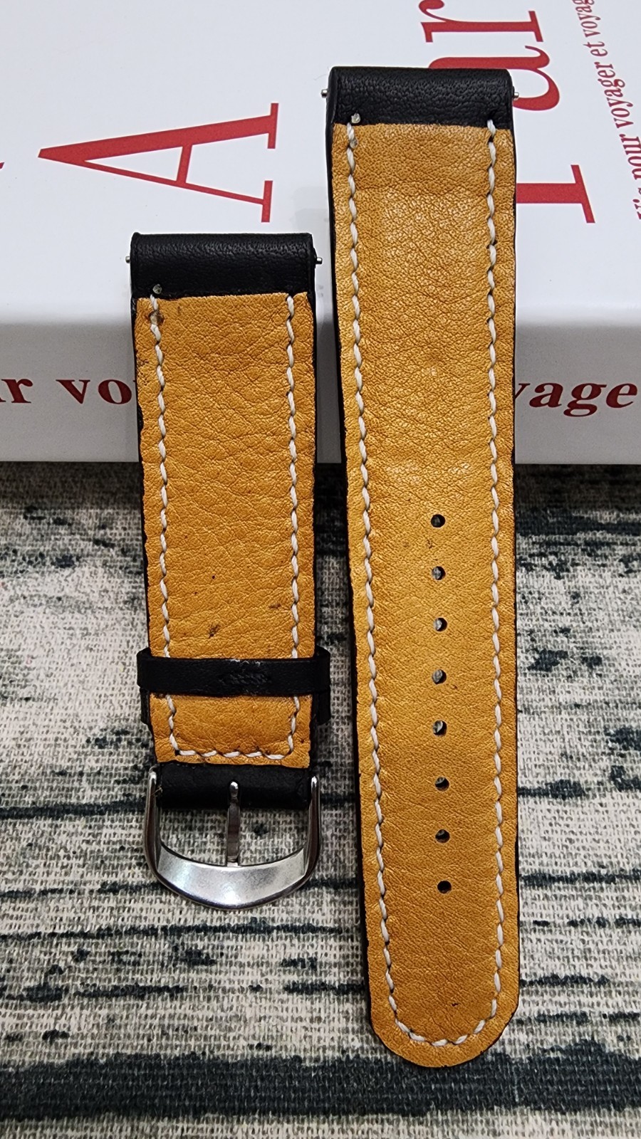 22mm Handmade Genuine Cowhide Leather Watch Strap Black 22-20 Workshop Special