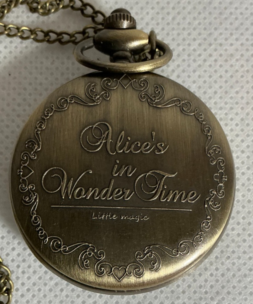 Alice in Wonderland Pocket Watch Necklace Steampunk Bronze Pendant NEW BATTERY