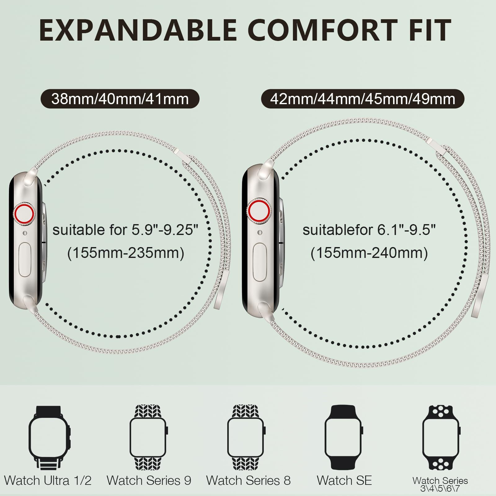 Magnetic Clasp Replacement Mesh Metal Bands For iWatch Bands 42mm 44mm 45mm 49mm