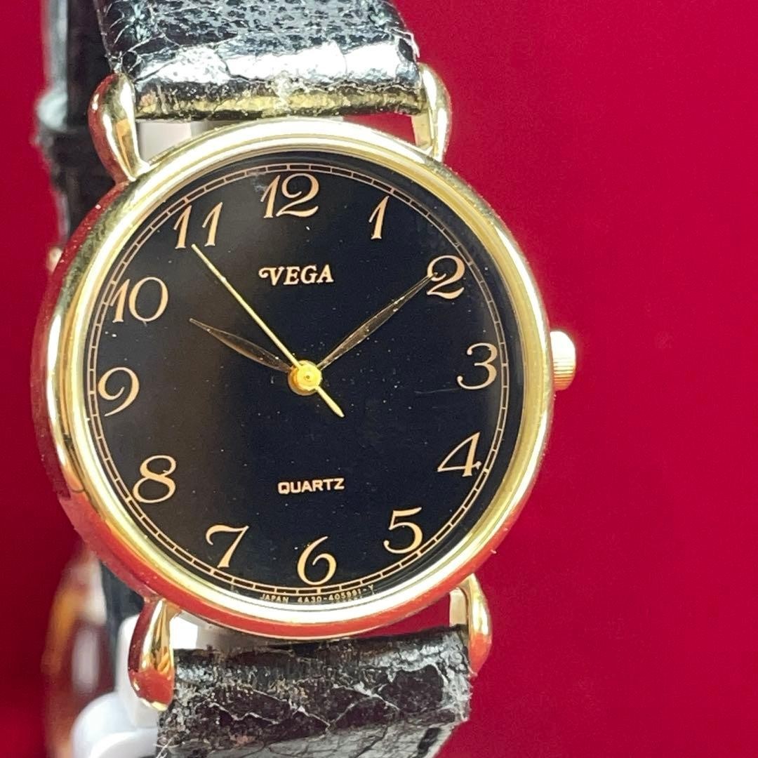 Battery replaced / Made in Japan CITIZEN VEGA Quartz Black Dial