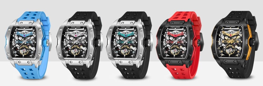 Men’s Automatic Mechanical Tonneau Watch Sapphire Waterproof Double-sided Hollow