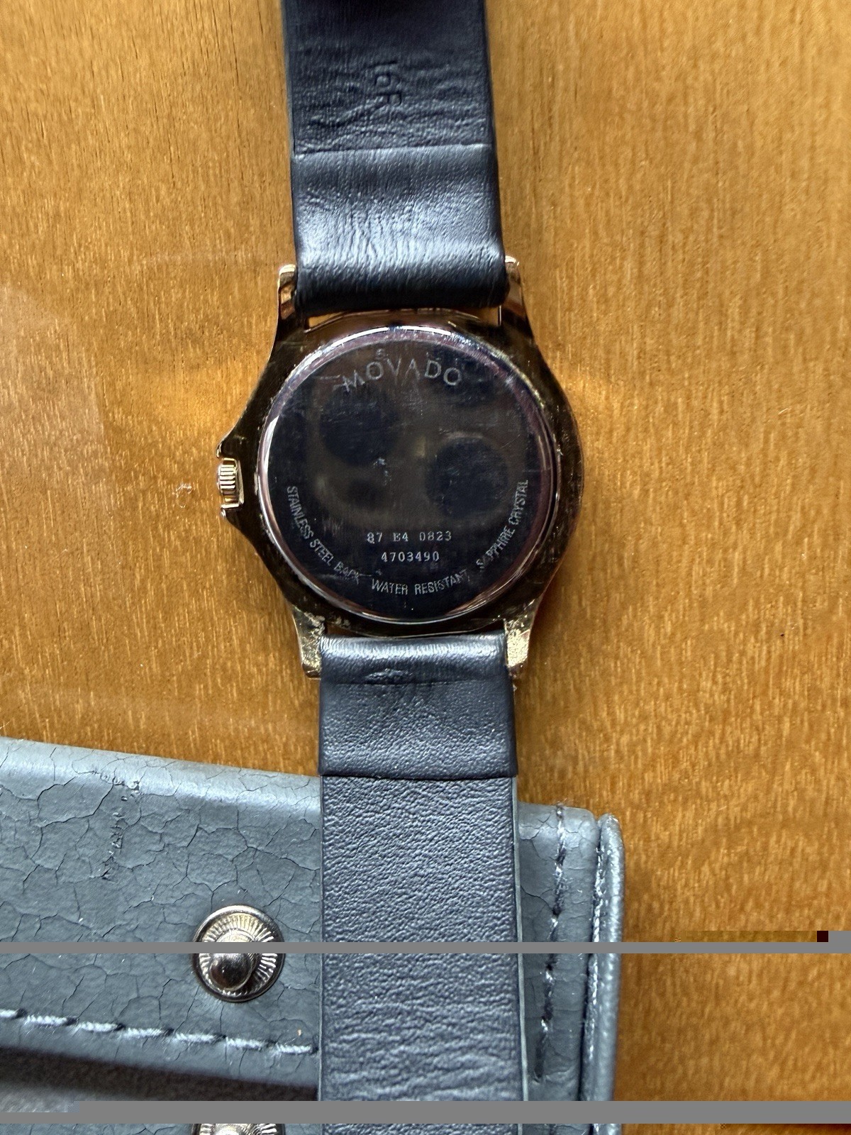 Movado Museum Swiss Quartz Watch Black Dial Gold Case Black Leather 23mm Box