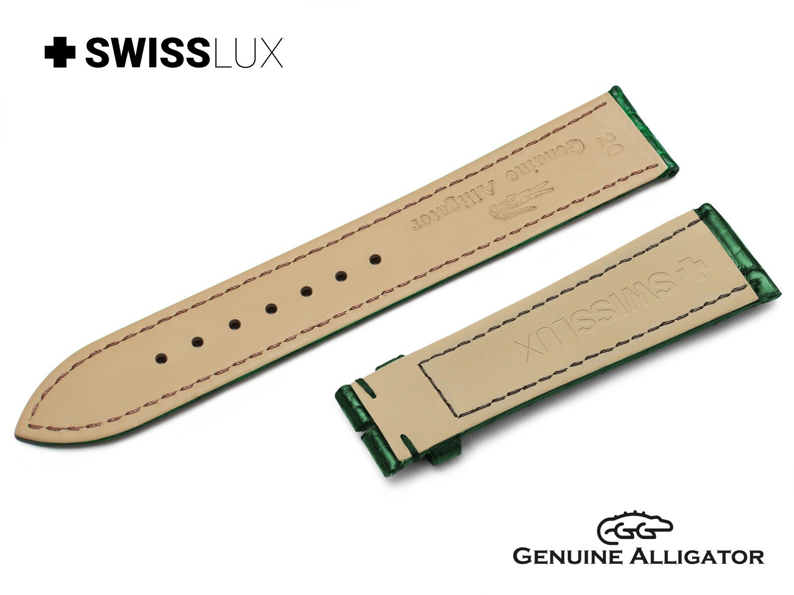 Crocodile Alligator Leather For GLASHUTTE Watch GREEN Strap Band Buckle SQ