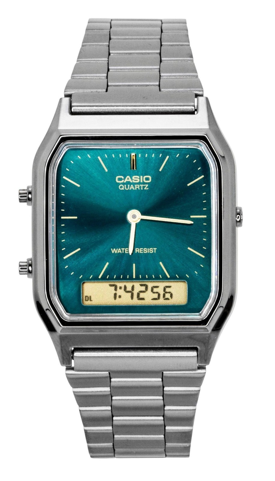 Casio Vintage Green Dial Stainless Steel Quartz Casual AQ-230EGG-3A Unisex Watch