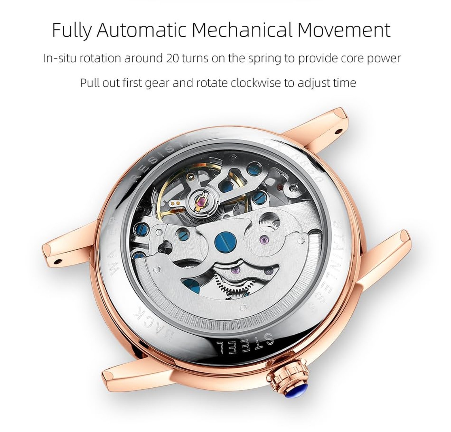 MASTOP Women’s Sapphire Watches Automatic Steampunk Self Winding Mechanical G…