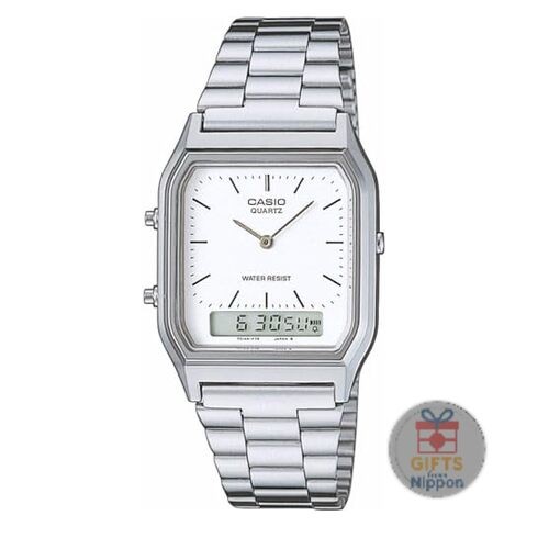 Casio AQ-230A-7DMQ Vintage Unisex Quartz Watch Dual Time Stainless Steel Band