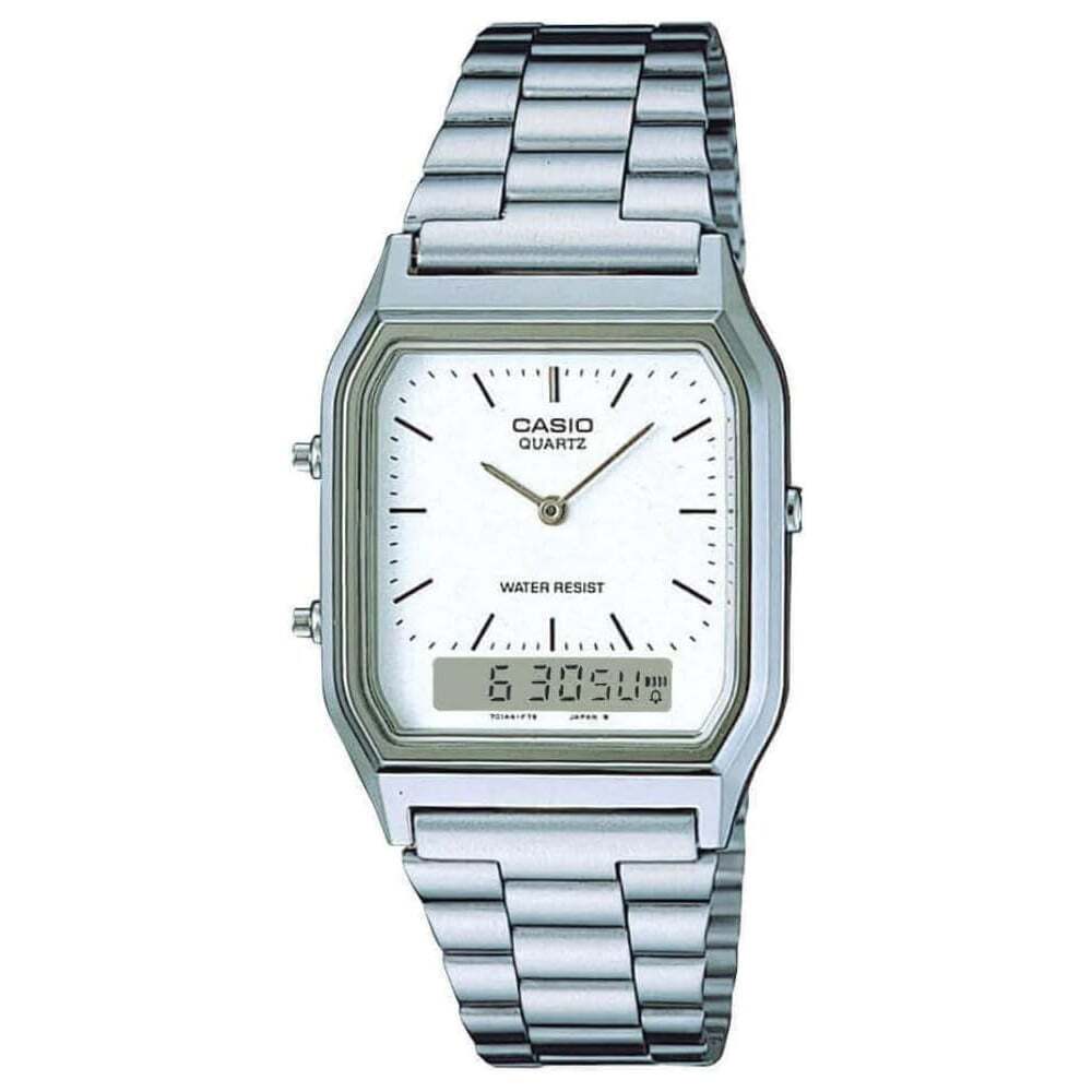 Unisex Mens Womens Watch CASIO AQ-230A-7DMQ Stainless Steel Alarm Chrono Vintage