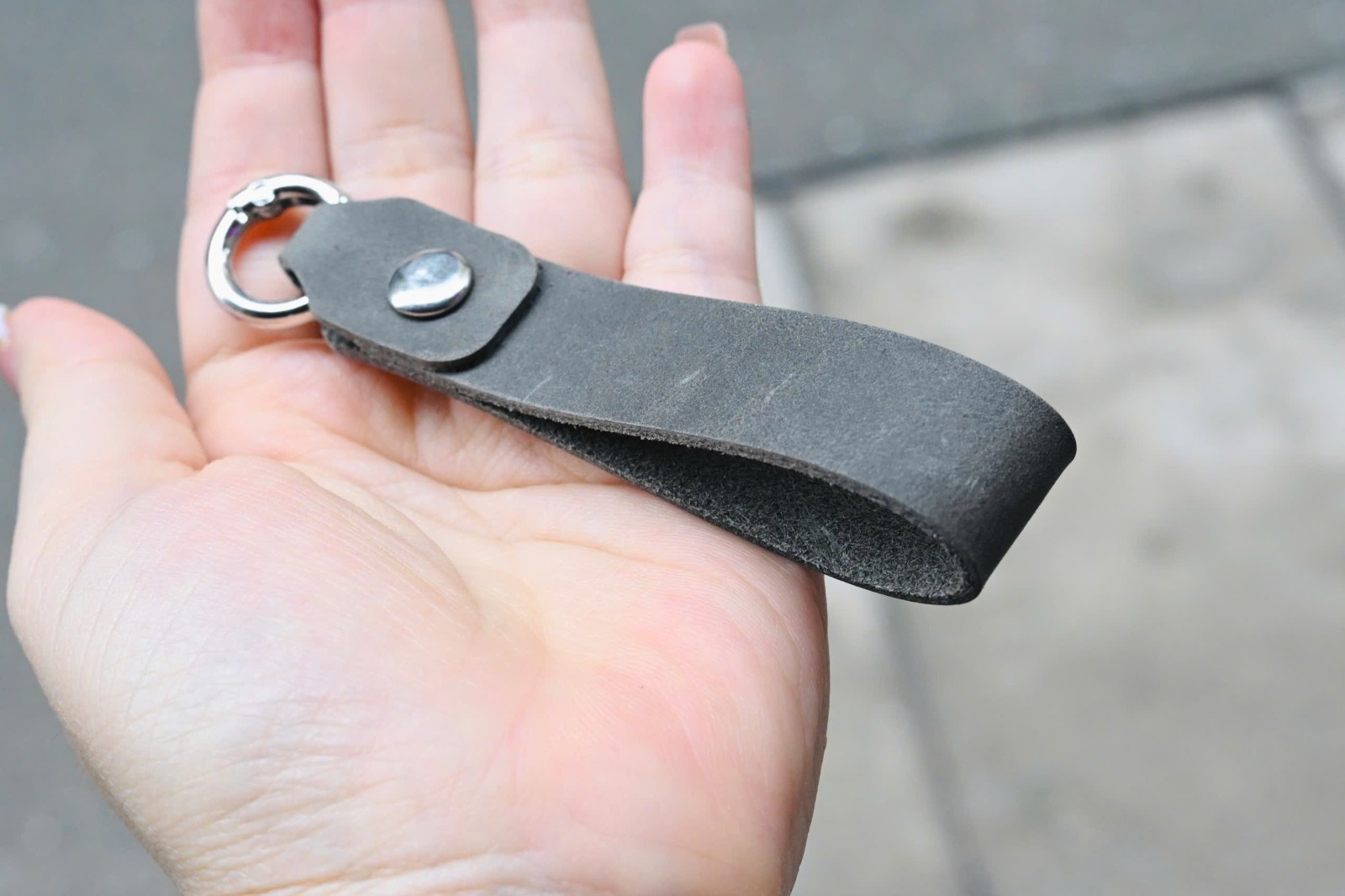 Handmade Curved End Watch Strap, Grey Leather, size 20-18 can change size length