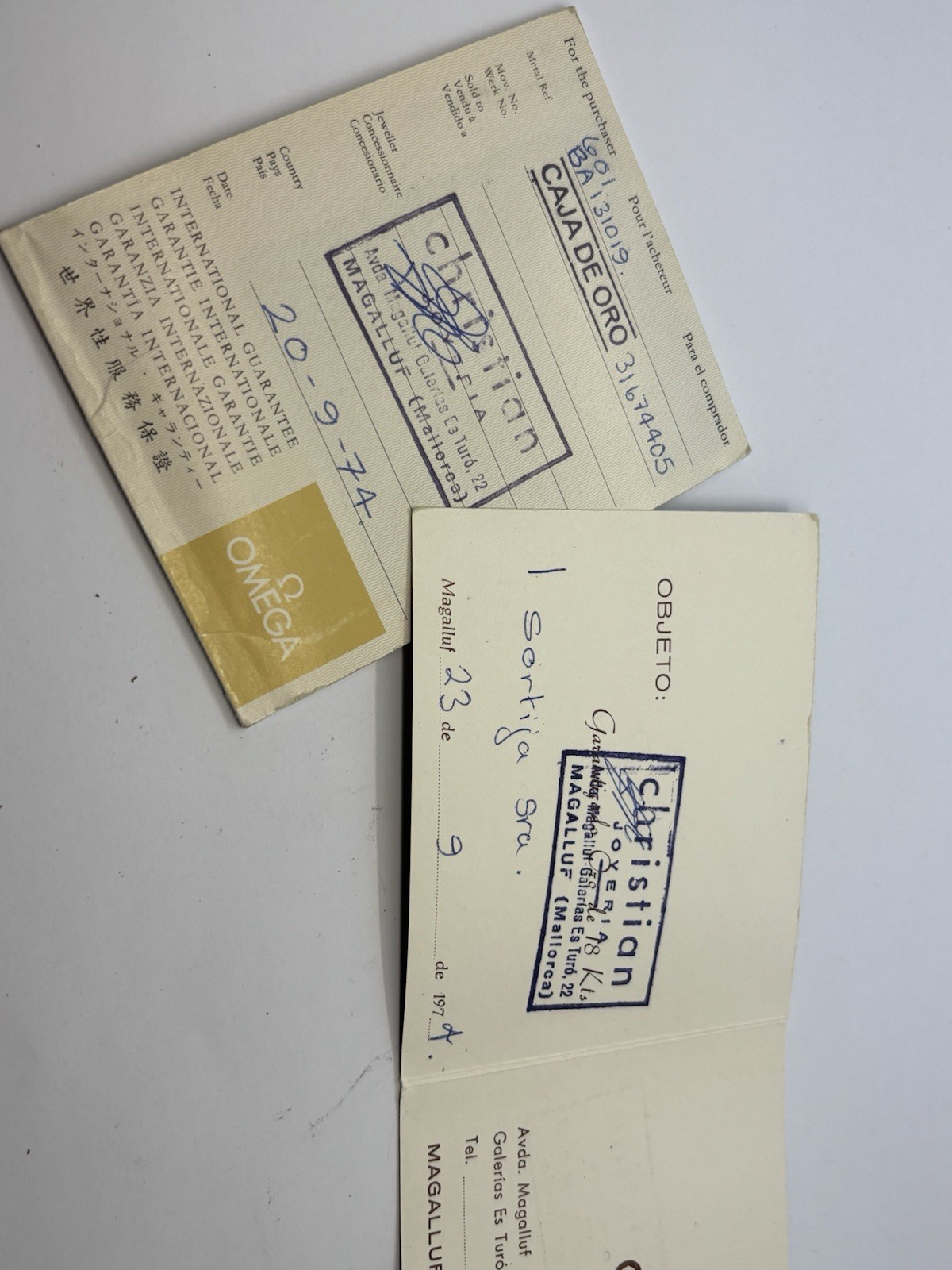 1974 Omega Warranty Booklet Watch