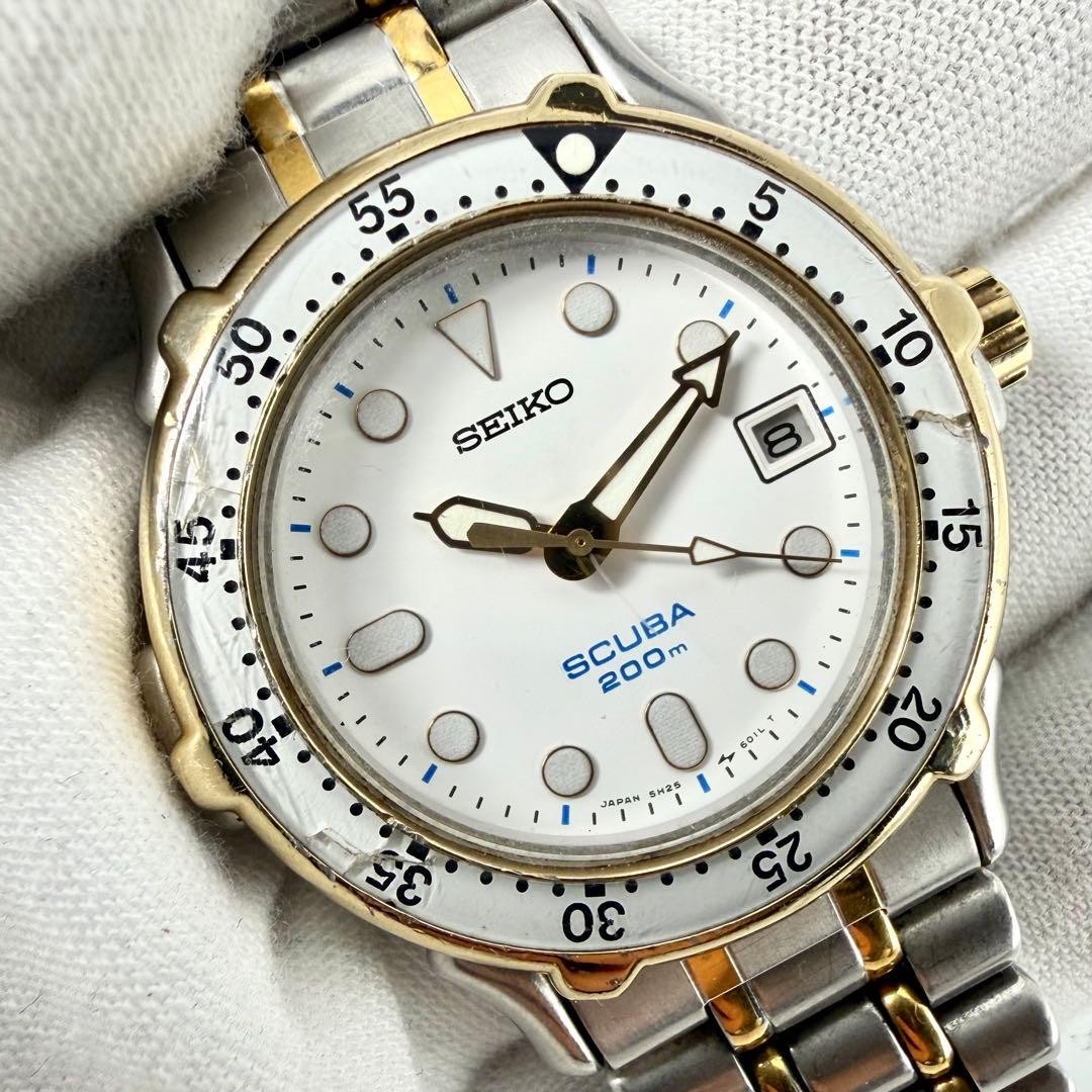 New Battery Working SEIKO Scuba Divers 5H25 6020 Wristwatch