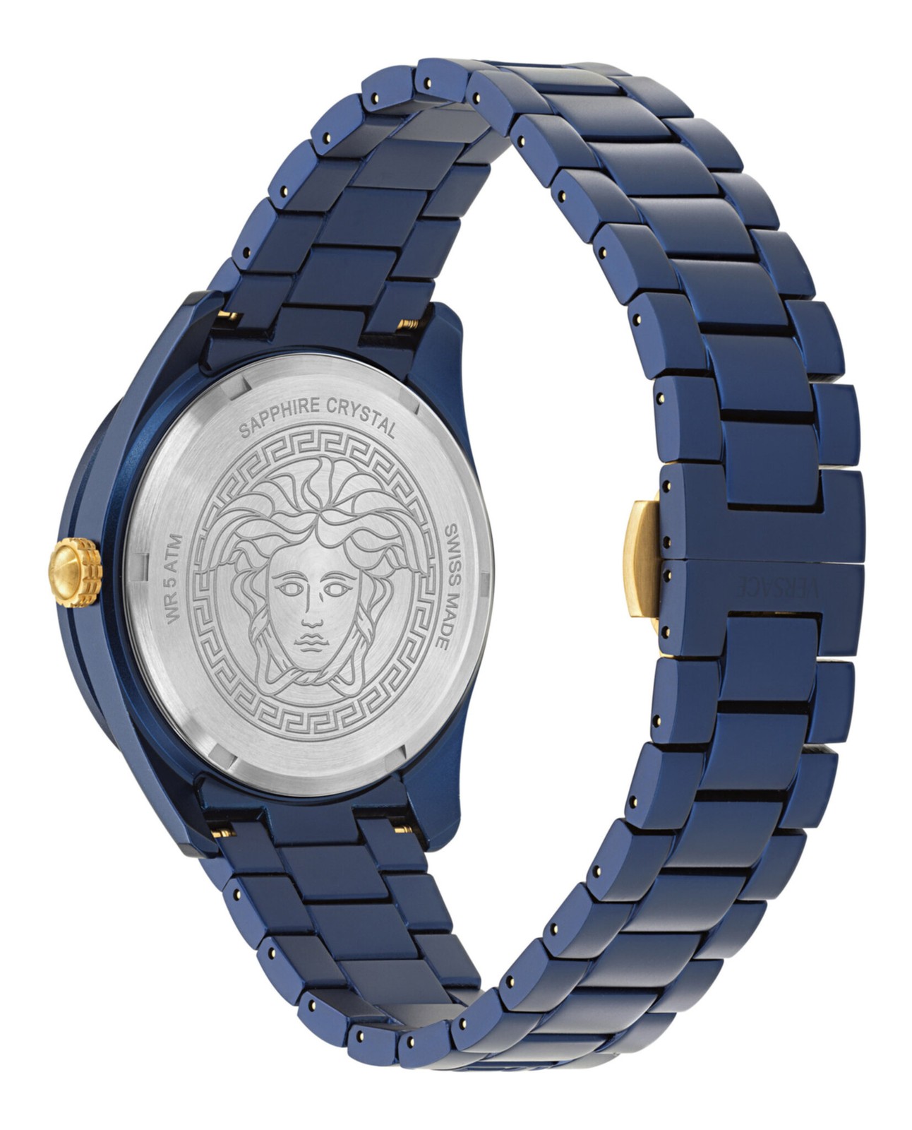 Versace Mens Blue 42mm Bracelet Fashion Watch