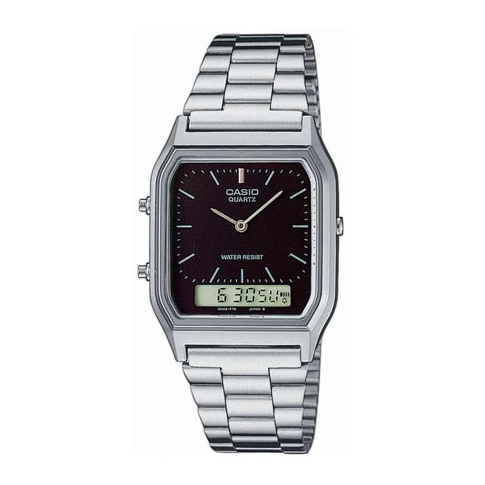 Casio Vintage Digital Analog Black Dial Silver Tone Unisex Watch AQ-230A-1D SD