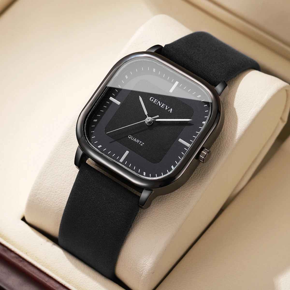 Fashion Square Dial Men’S Watches Minimalist Quartz Watch Casual Leather Strap W