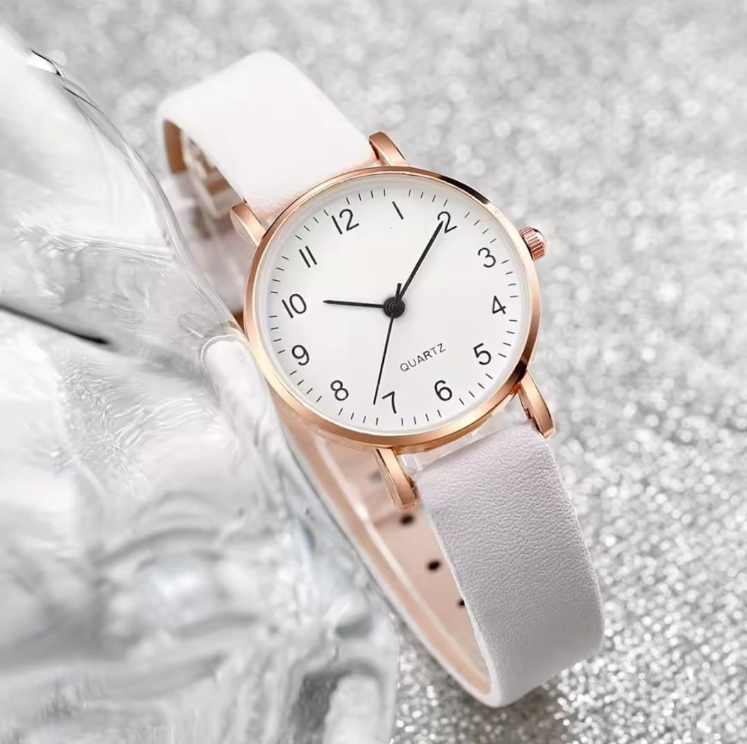 3pcs/set Fashion Women Leather Strap Quartz Watch and Pearl Bracelet Set