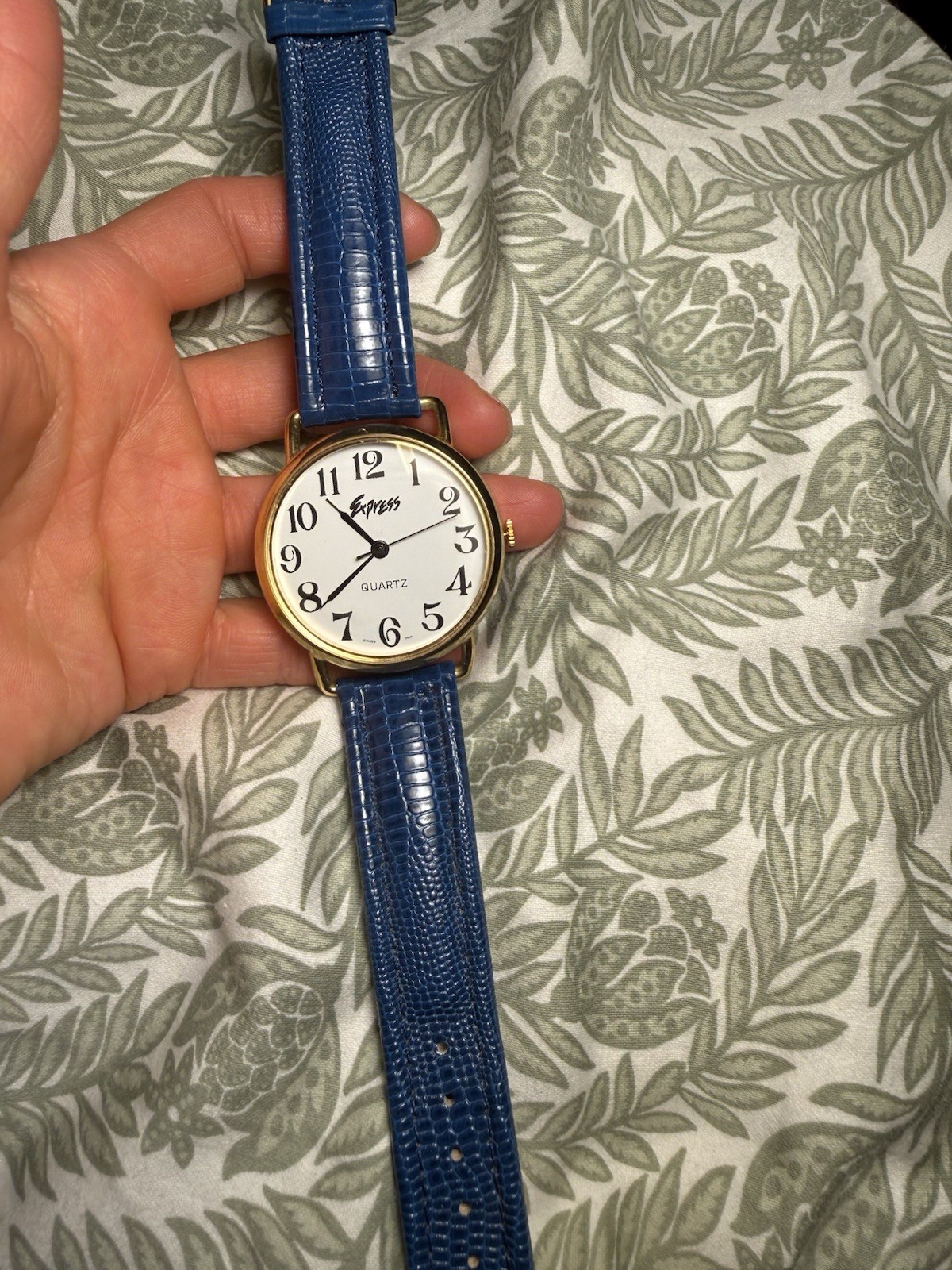 Express Quartz Watch Genuine Leather Royal Blue Band Gold Tone