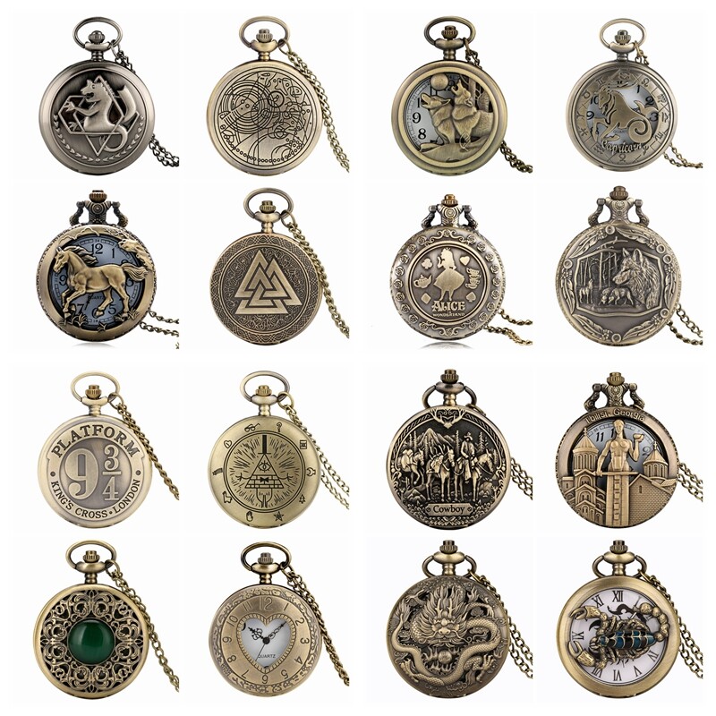Steampunk Quartz Analog Pocket Watch with Necklace Chain for Friends Xmas Gifts