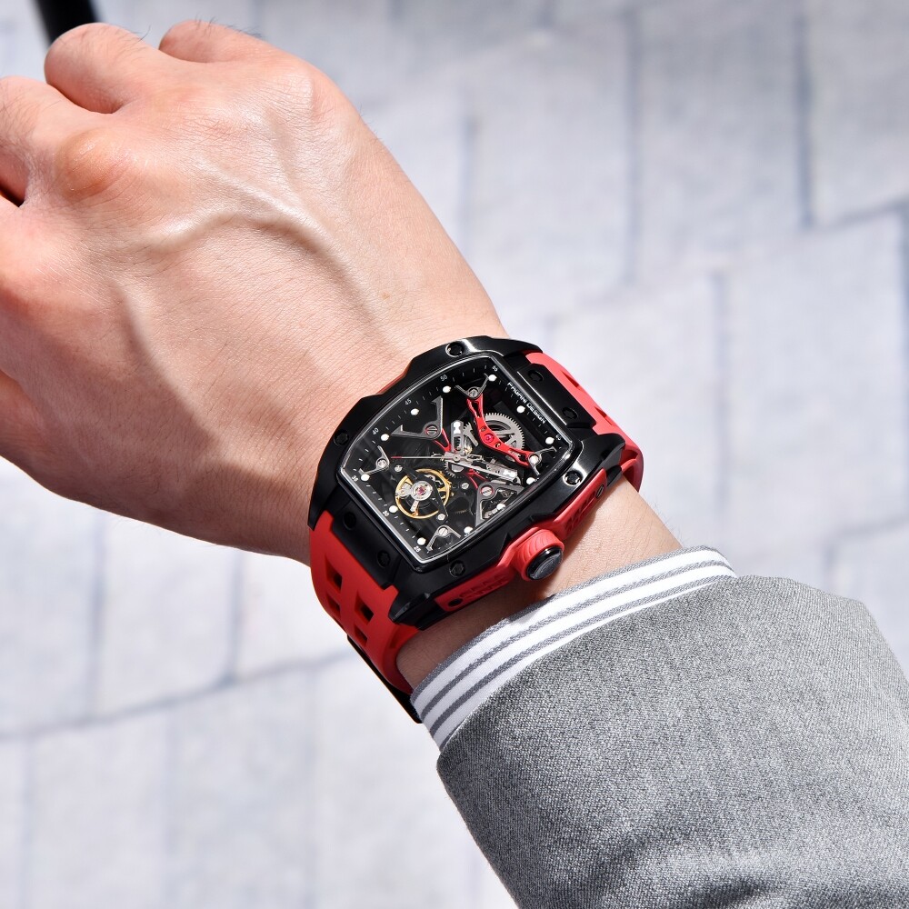 Men’s Automatic Mechanical Tonneau Watch Sapphire Waterproof Double-sided Hollow