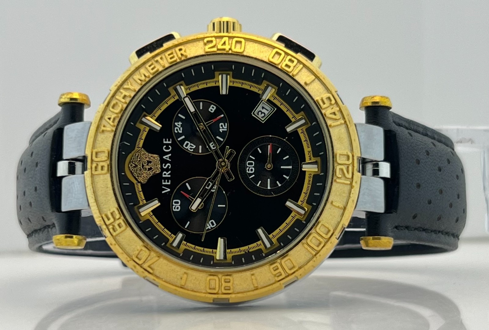 Precious Men’s Versace Greca Chronograph Black Dial Date Working Wristwatch
