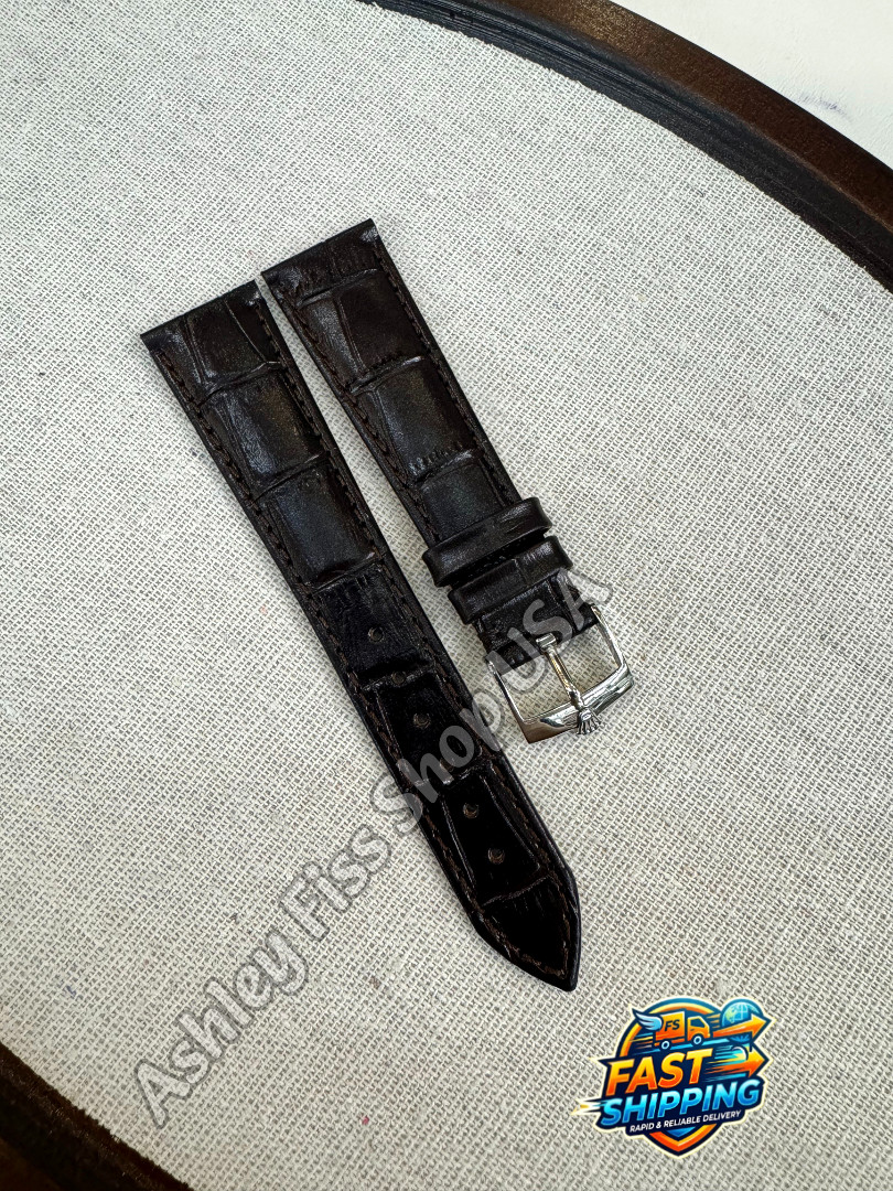 ROLEX Genuine Brown Leather Watch Strap 20-16mm Silver Buckle NOS