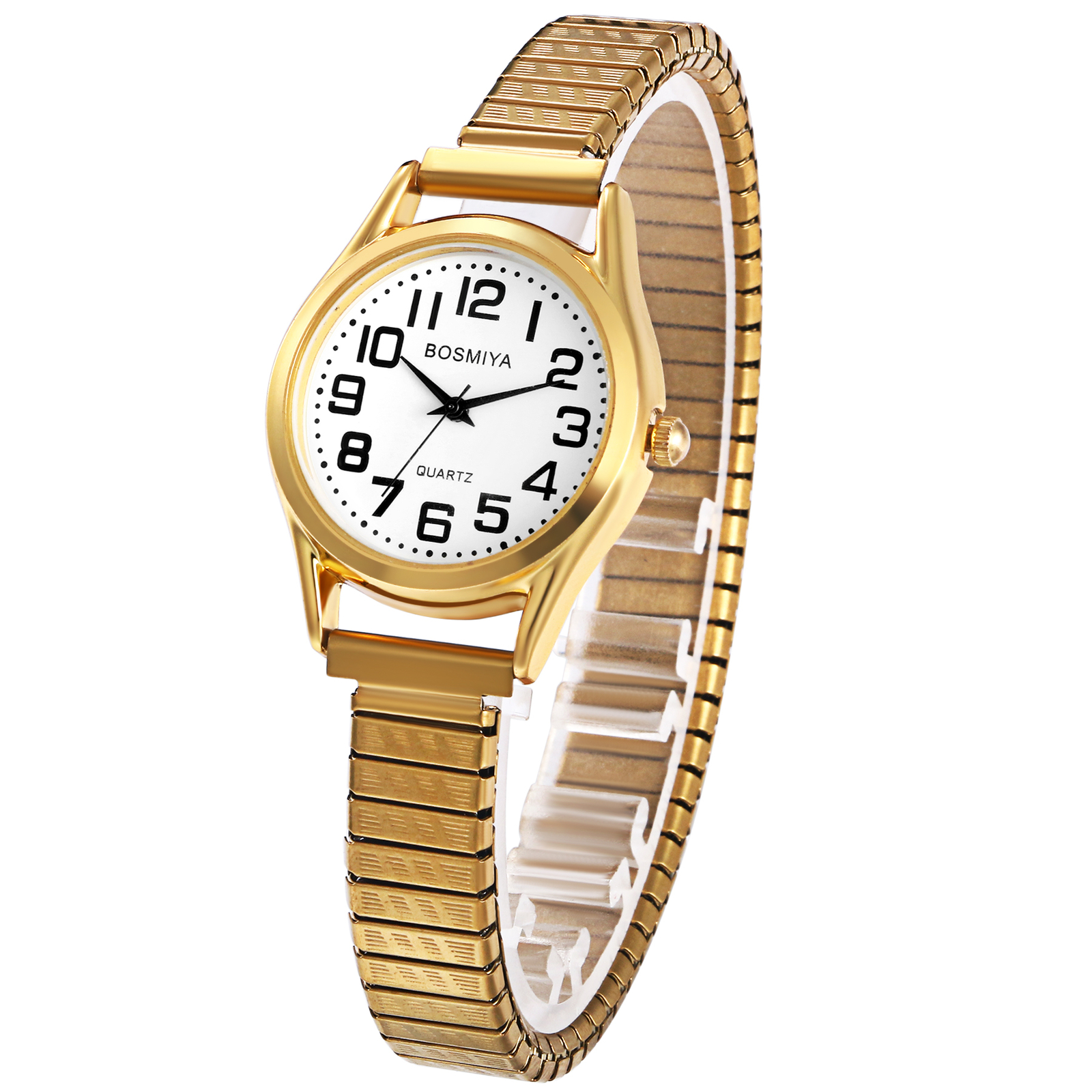 Womens Ultra Thin Easy Reader Stretch Band Watches with Elastic Strap Wristwatch