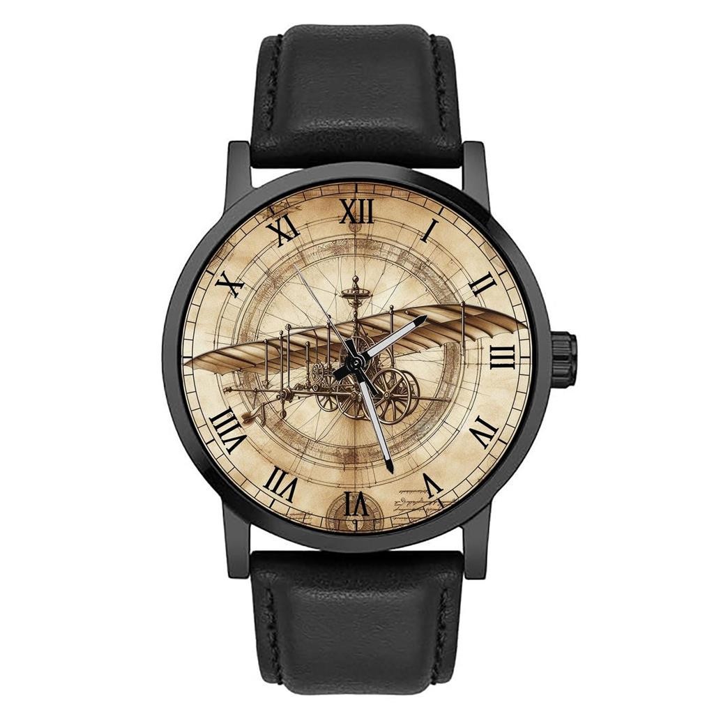 LEONARDO DA VINCI FLYING MACHINE PARCHMENT ART SOLID BRASS COLLECTIBLE WATCH