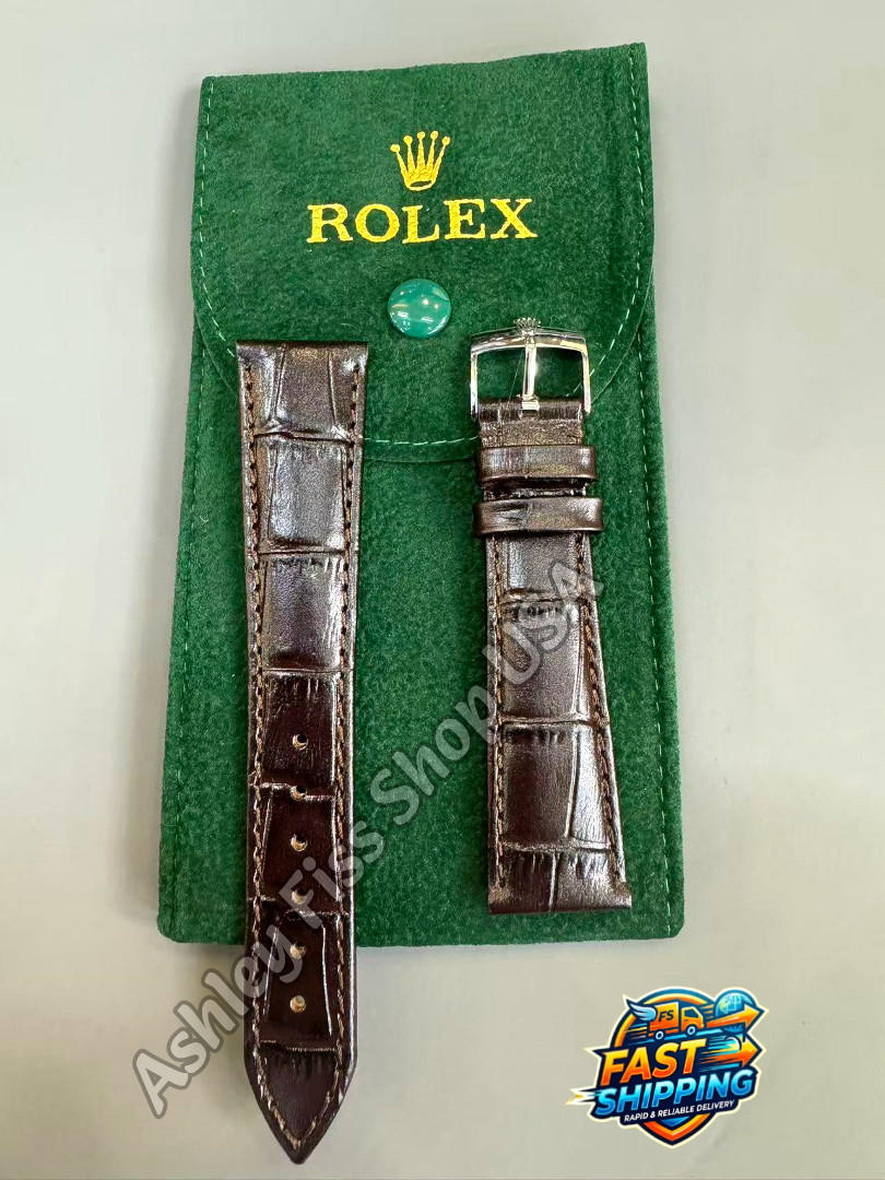 ROLEX Genuine Brown Leather Watch Strap 20-16mm Silver Buckle NOS