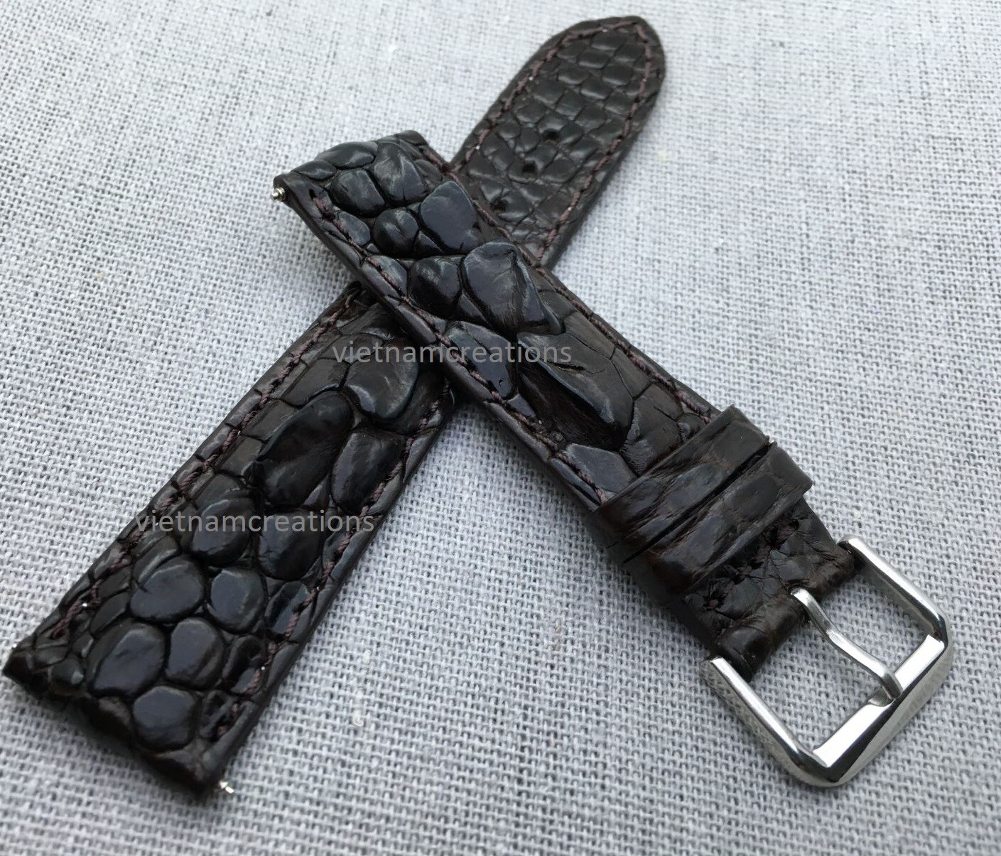 Brown Crocodile Hornback Leather Watch Band Men Genuine Watch Strap Handmade