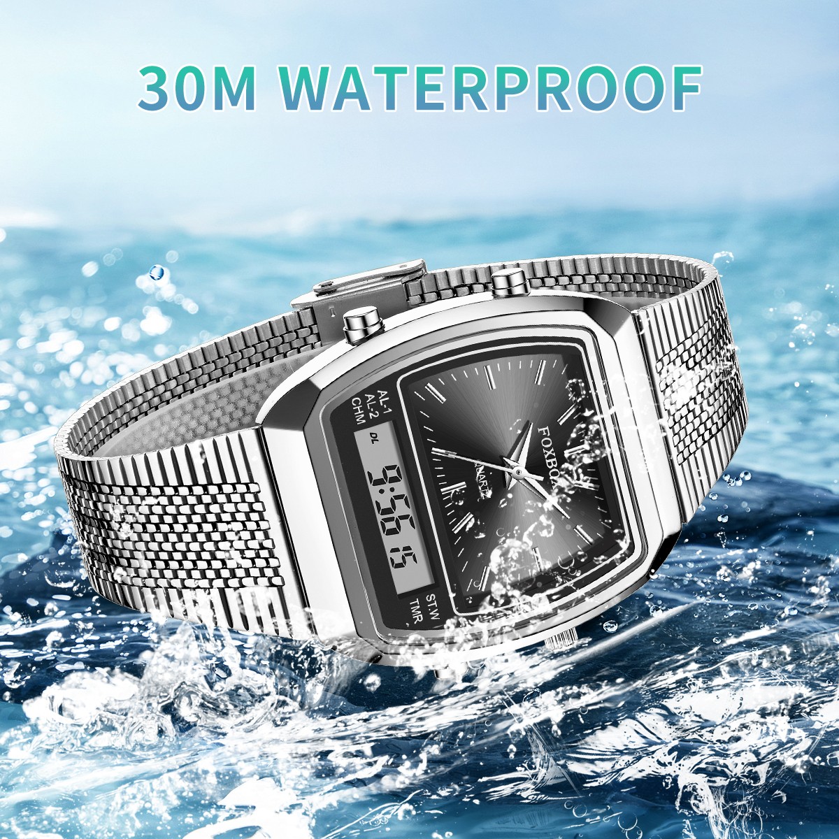 Luxury Sport Wristwatch Waterproof Luminous Stainless Steel Mens Quartz Watch