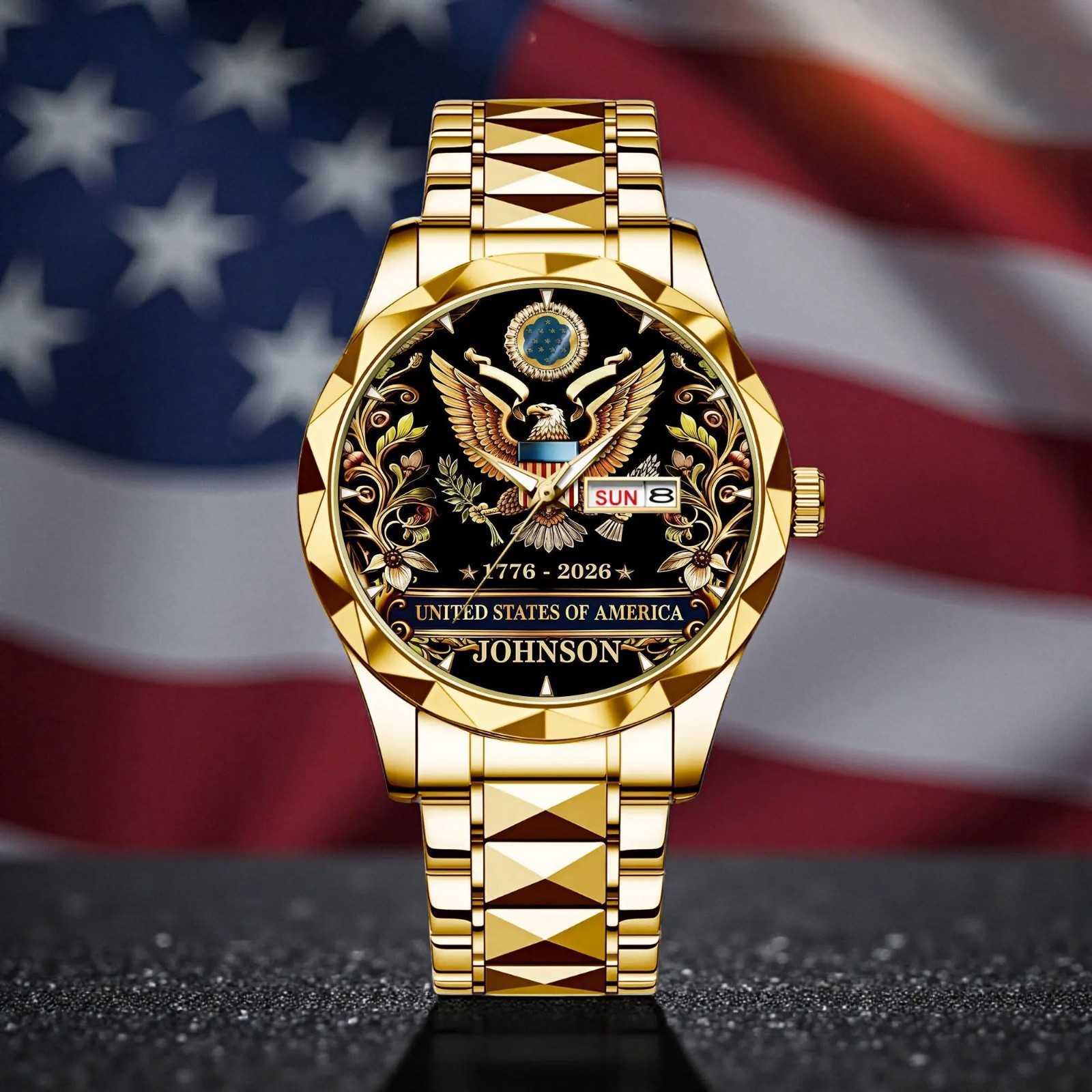 Personalized USA Eagle Watch 1776-2026 Patriotic American Flag Gift for Men