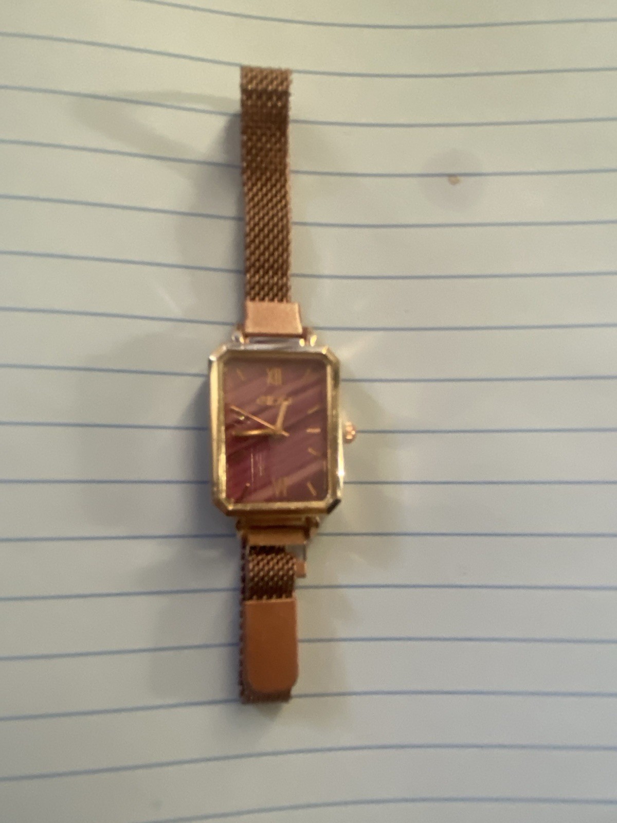 Women’s Dress Quartz Rectangle Watch Purple Dial Gold Tone Mesh Bracelet