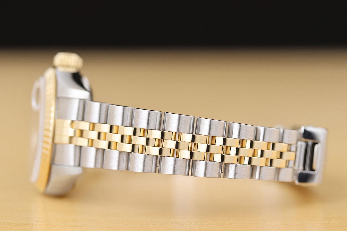 ROLEX LADIES DATEJUST 79173 MOTHER OF PEARL RUBY DIAL 18K GOLD SS TWO TONE WATCH