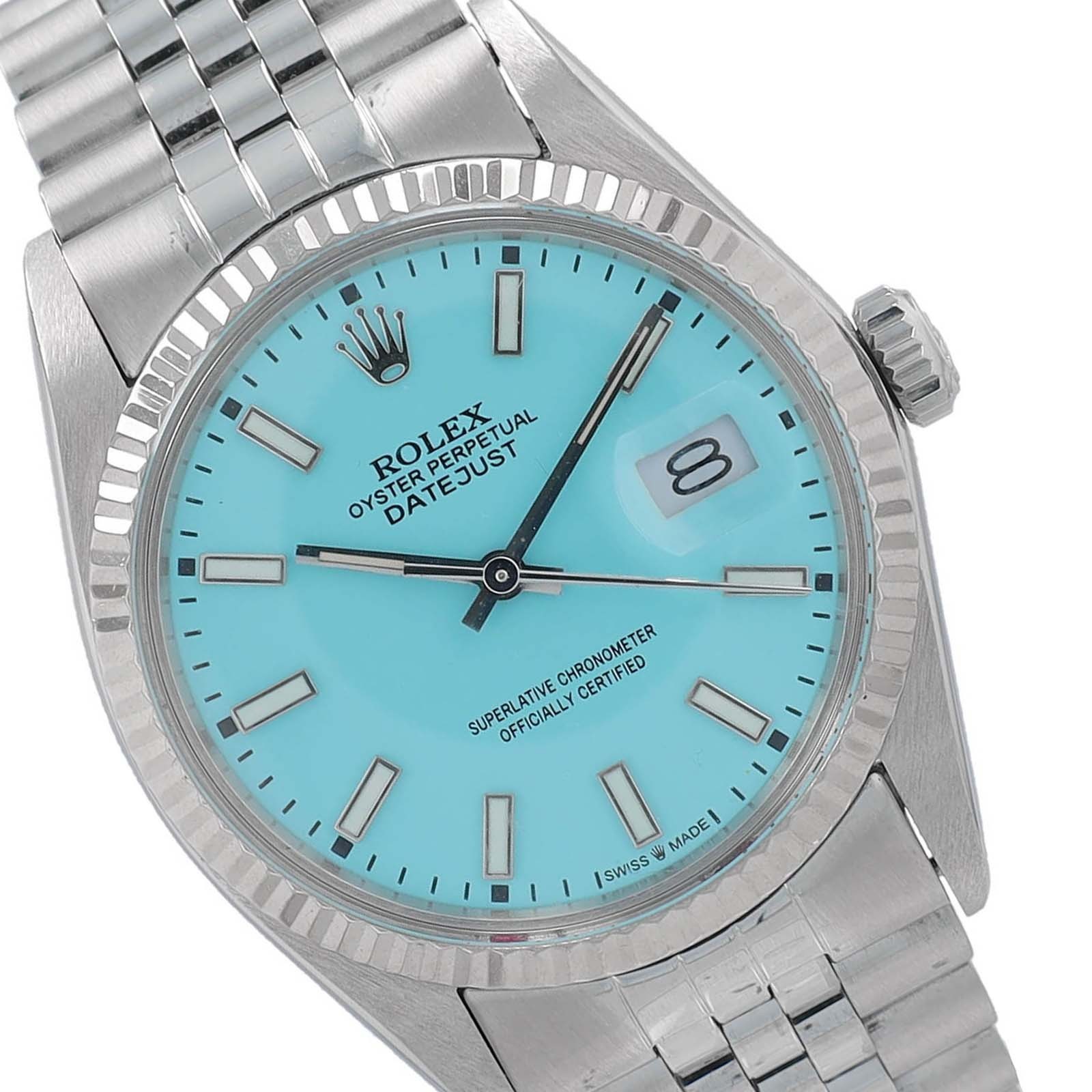 Rolex Unisex Datejust Stainless Steel Baby Blue Index Dial 18KW Fluted Watch