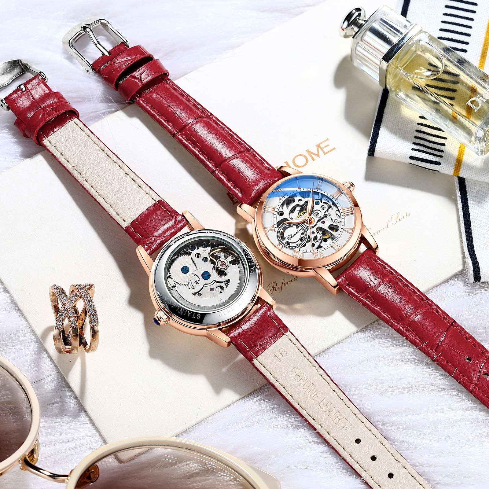 MASTOP Women’s Sapphire Watches Automatic Steampunk Self Winding Mechanical G…