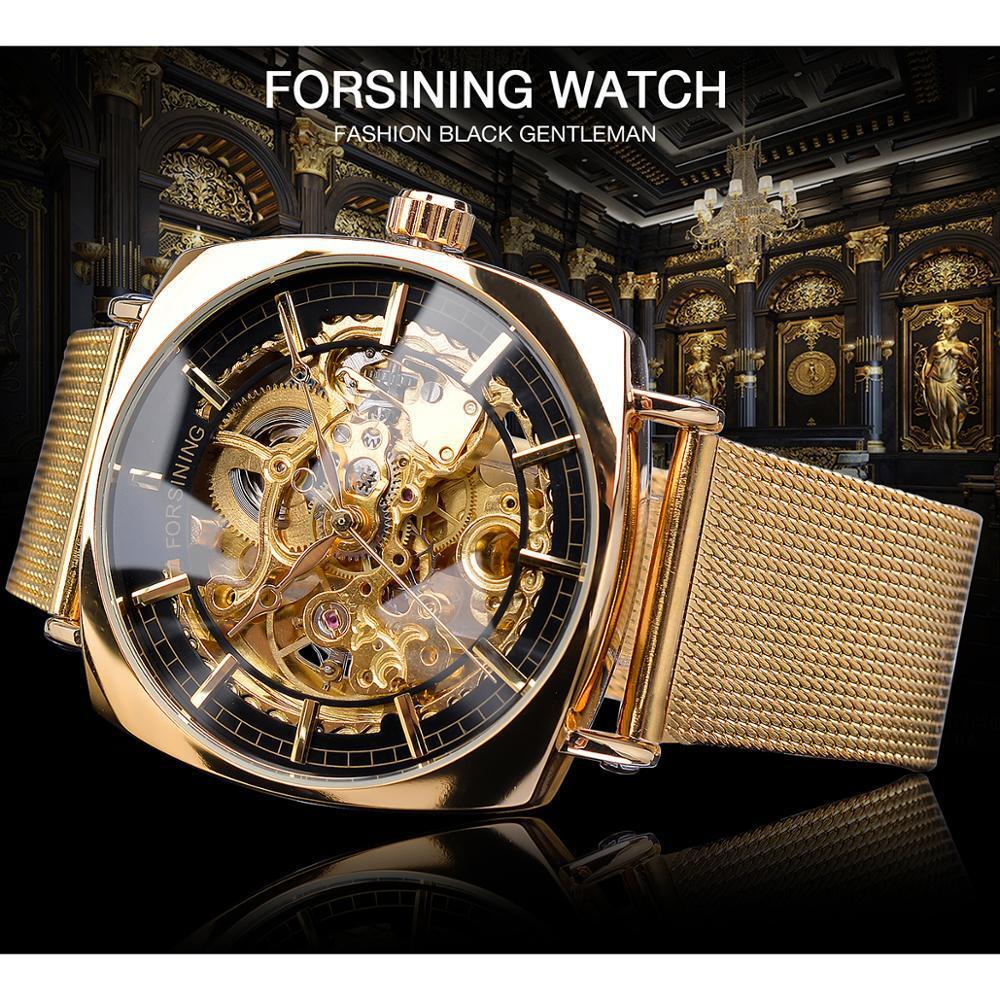 FORSINING Luxury Mens Stainless Steel Hollow Skeleton Automatic Mechanical Watch