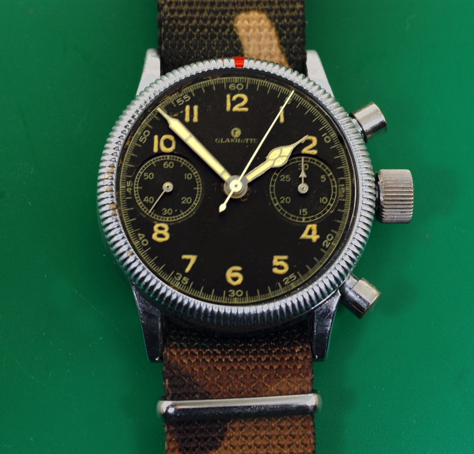 Vintage 1943 Antique Glashutte Tutima Chronograph WW2 Luftwaffe Military Watch