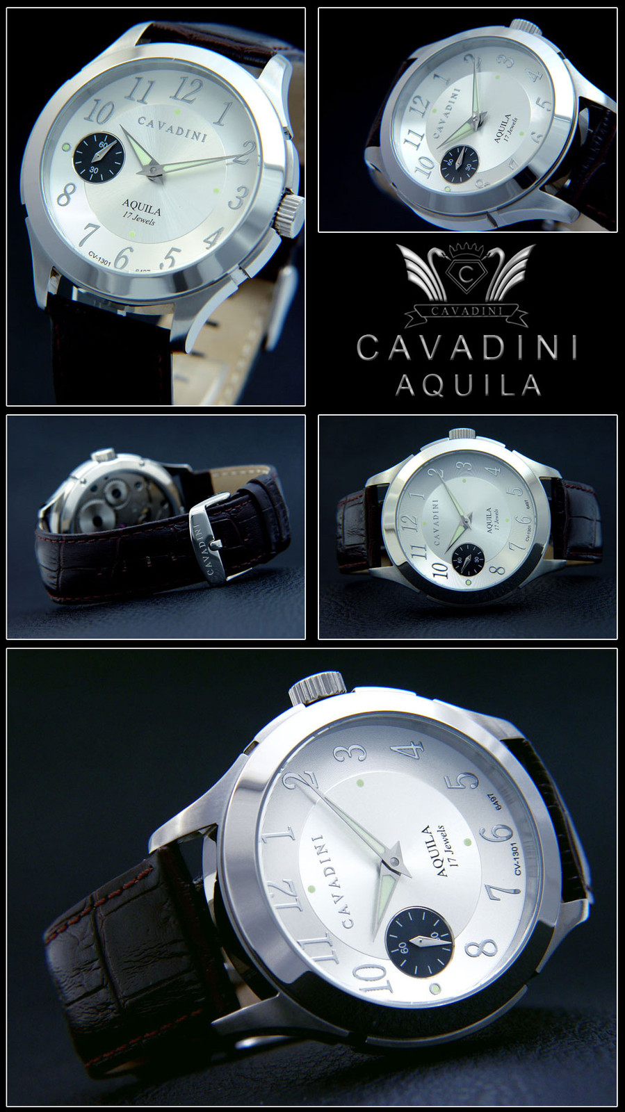 Cavadini Men’s Watch Swiss Made Manual Wind Unitas ETA-6497 Stainless 46mm CV-1301