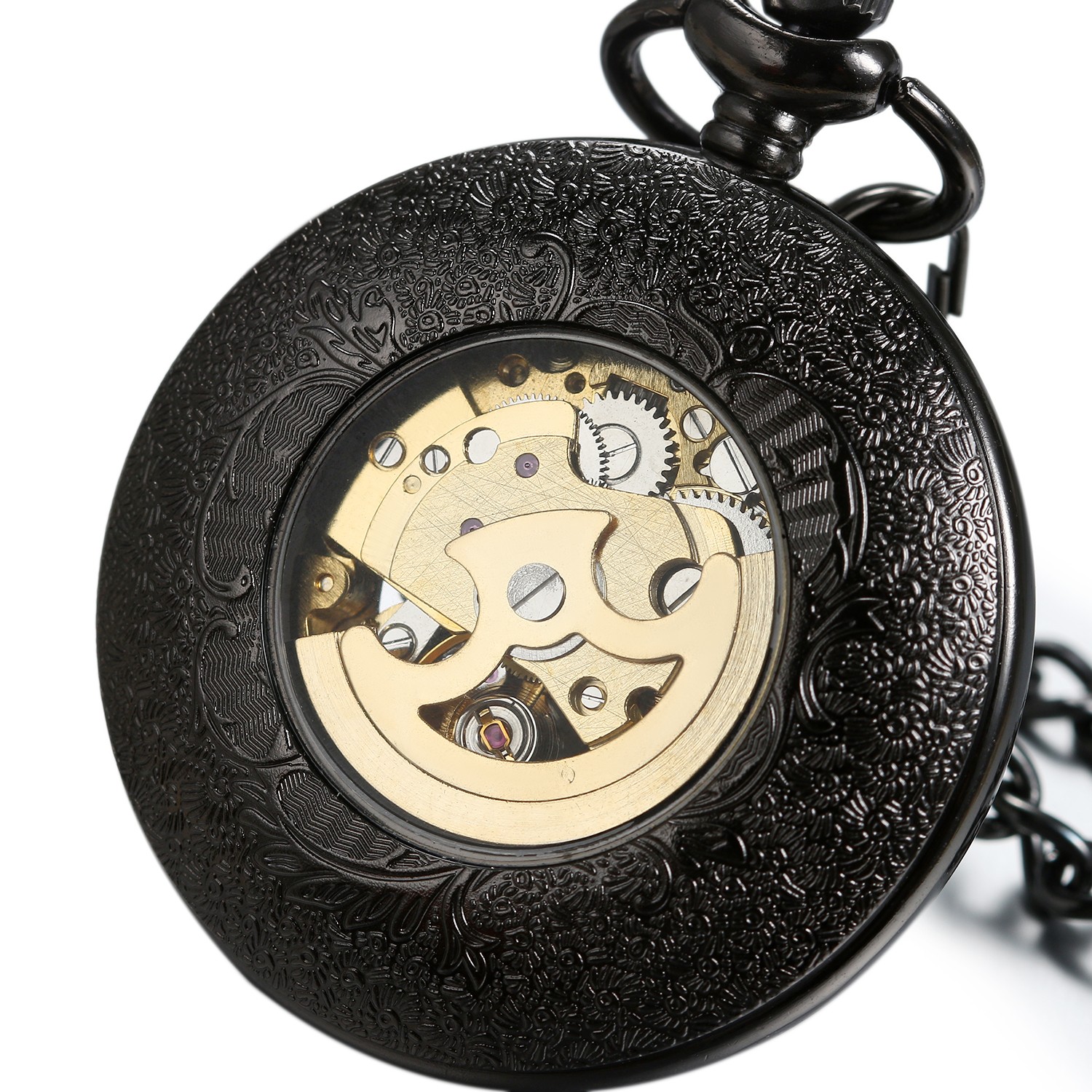 Vintage Skeleton Automatic Mechanical Pocket Watch Roman Numerals Dial Steampunk