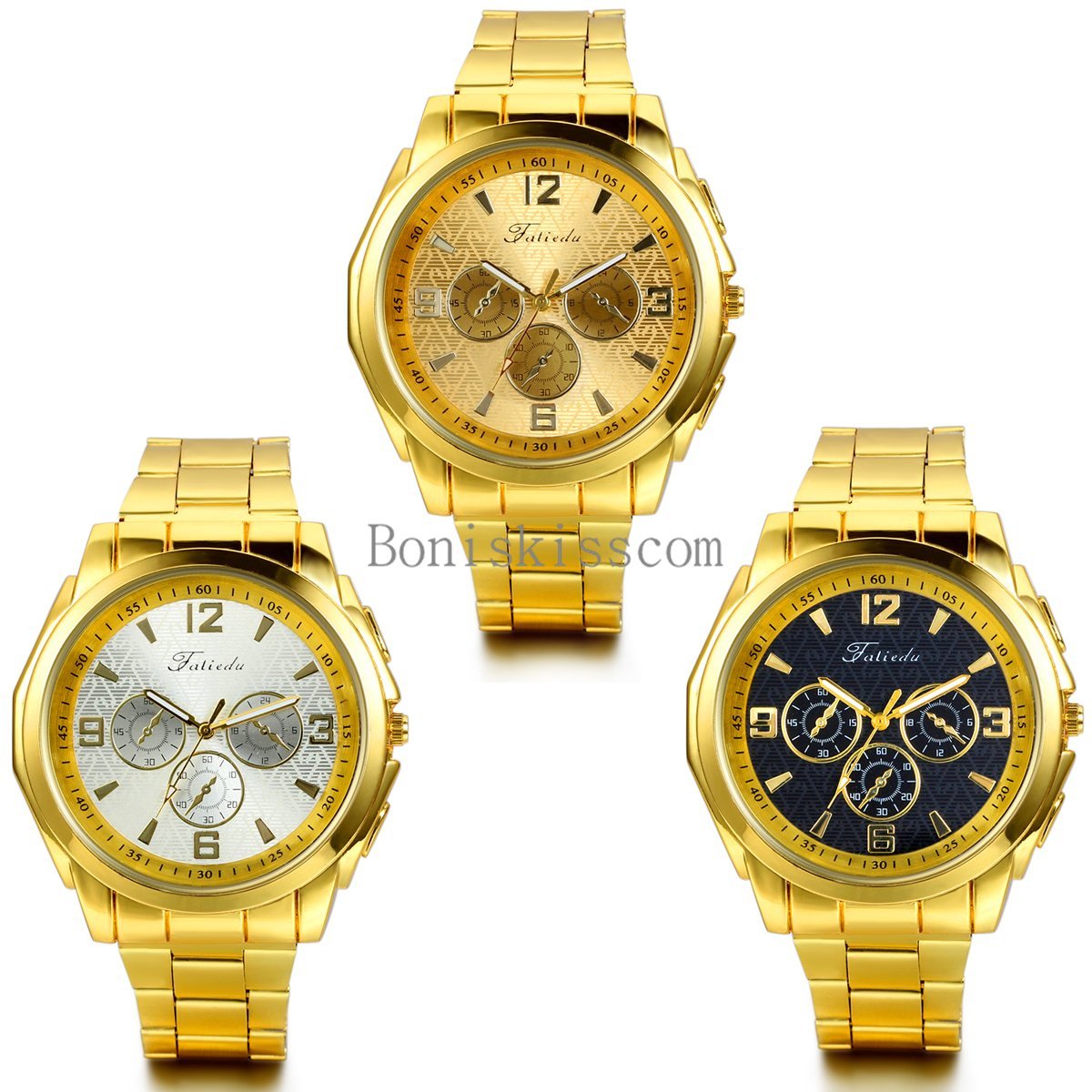Fashion Business Mens Luxury Gold Tone Quartz Stainless Steel Wrist Watch New